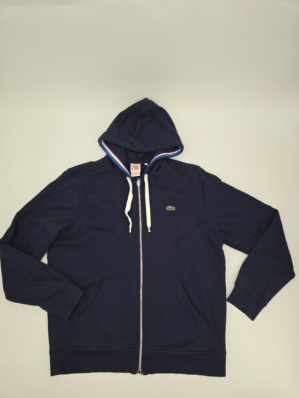 Lacoste Live  Men’s Navy Full-Zip Striped Hooded Sweatshirt Size 7 XXL